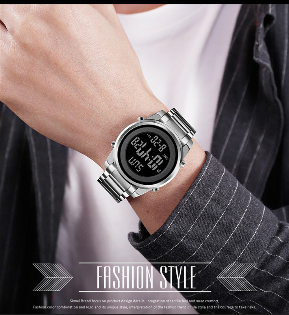 SKMEI Digital Men Watches Steel LED Wristwatch Male Electronic Alarm Watch Gifts