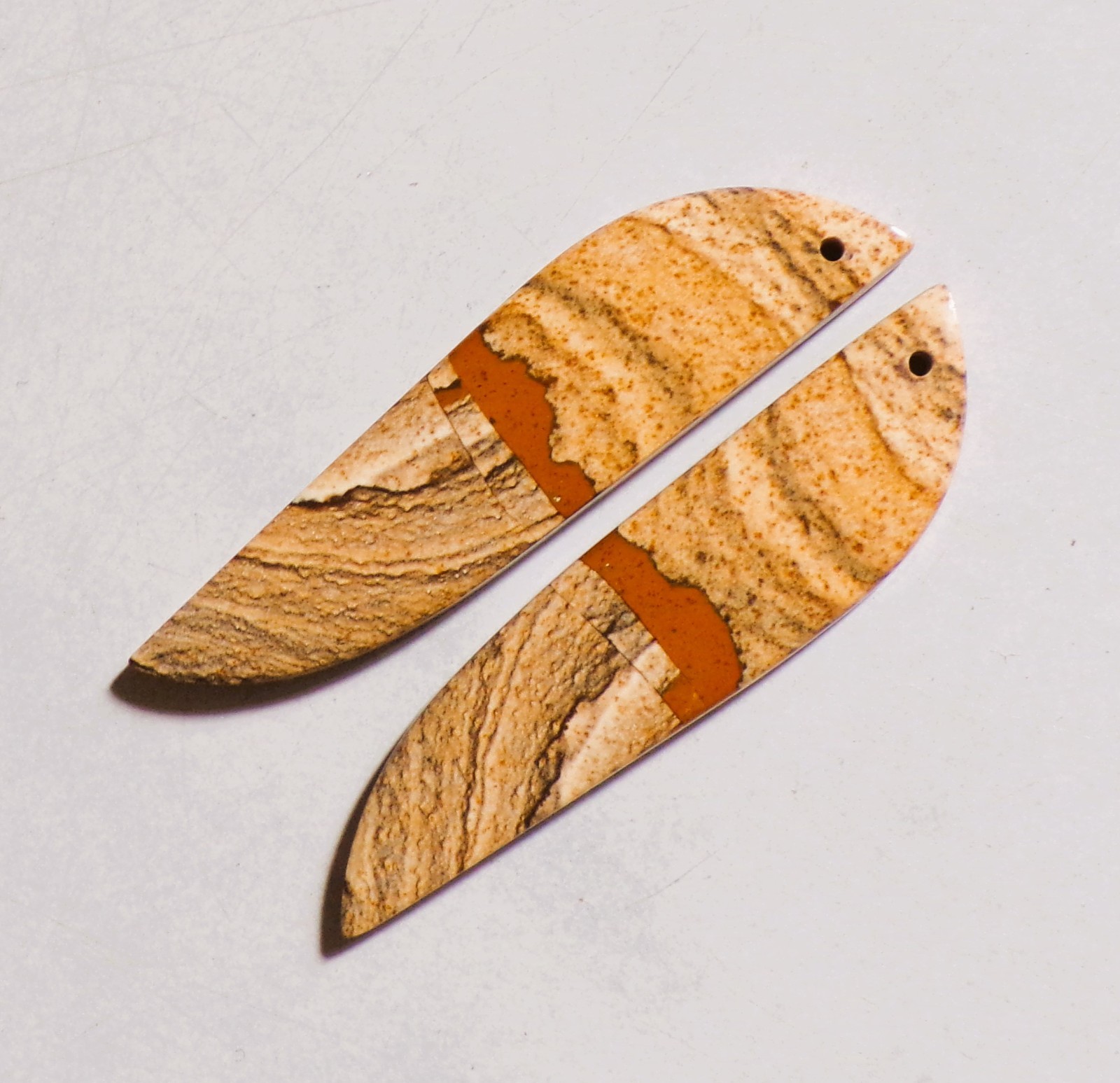 31.30 Cts Natural Picture Jasper Drilled Cabochon Match Pair Gemstone 47X11MM 19