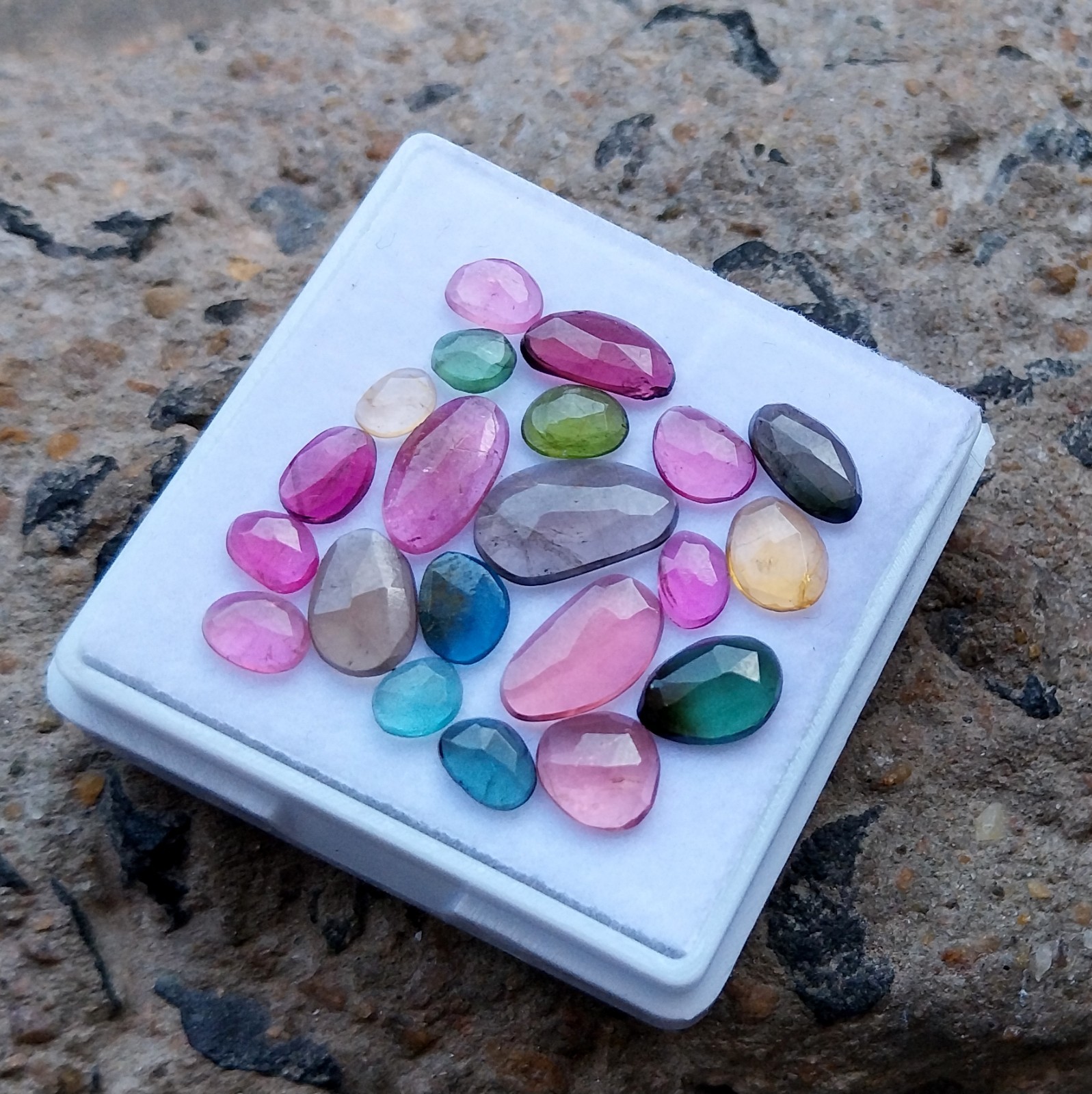 12 Ct 3.5×4.5 to 7×11.5 MM Natural Multi Color Tourmaline Rose Cut 21 Piece Lot