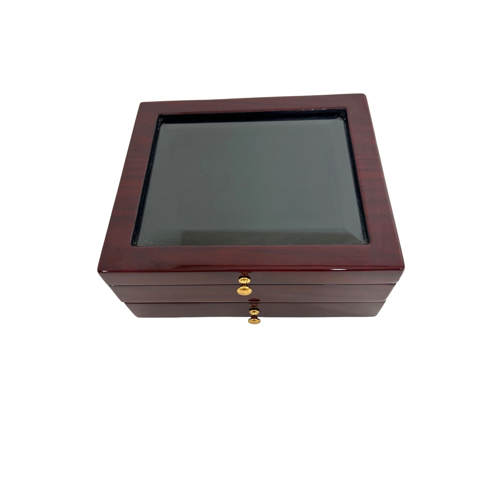 JCF Business Products Men’s Jewelry Box Burgundy Wood Glass Lift Top Drawer Felt