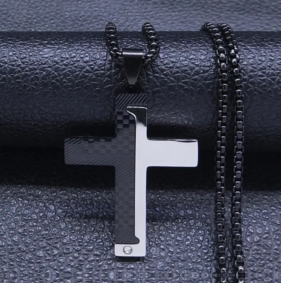 Cross Necklace Black And Silver 304L Stainless Steel Christian Bible Pendant