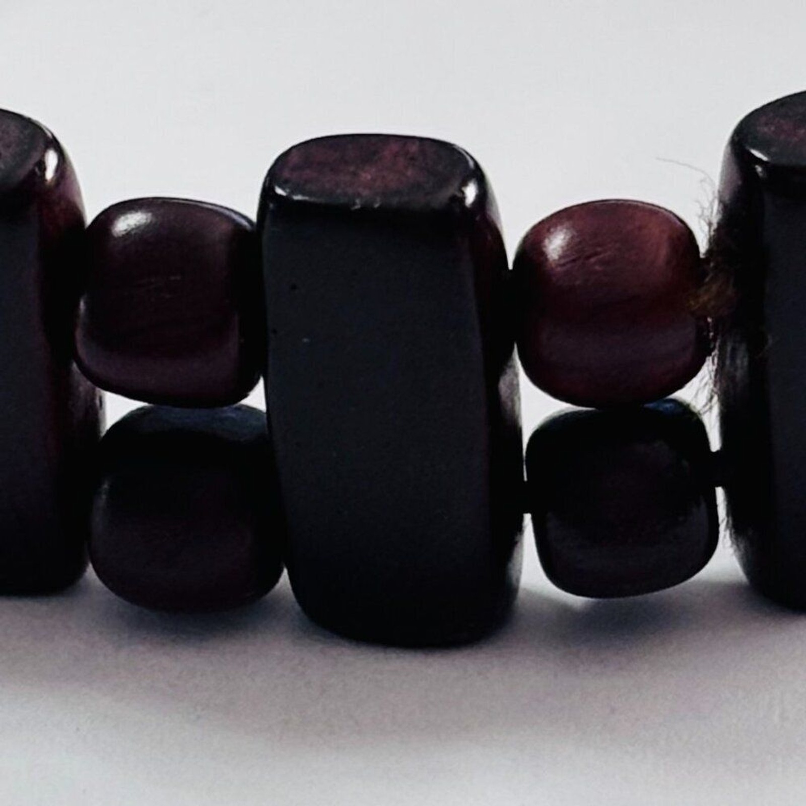 Boho Burgundy & Black Wooden Bead Stretch Bracelet Double Strand