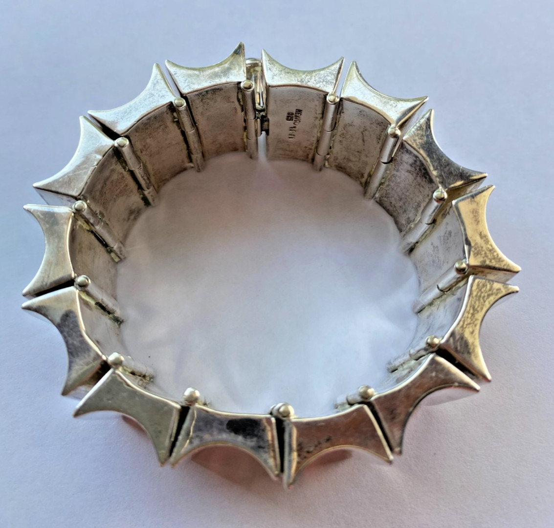 Signed Mexico 925 Heavy Sterling Silver Modern Wide Link Bracelet 173 Grams