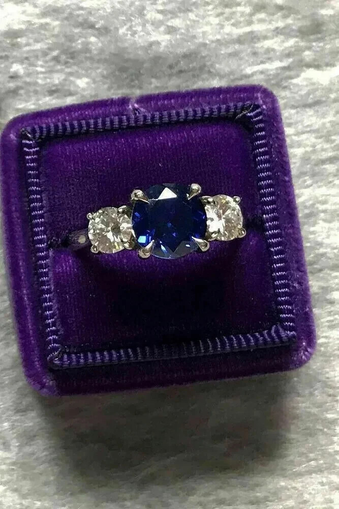 3Ct Round Cut Lab-Created Sapphire & Diamond Wedding Ring 14k White Gold Plated