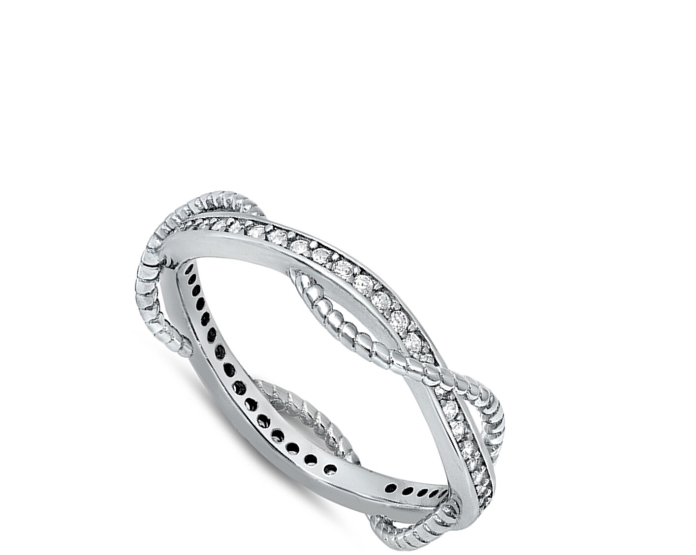 Clear CZ Nautical Rope Twist Ring New .925 Sterling Silver Band Sizes 5-10