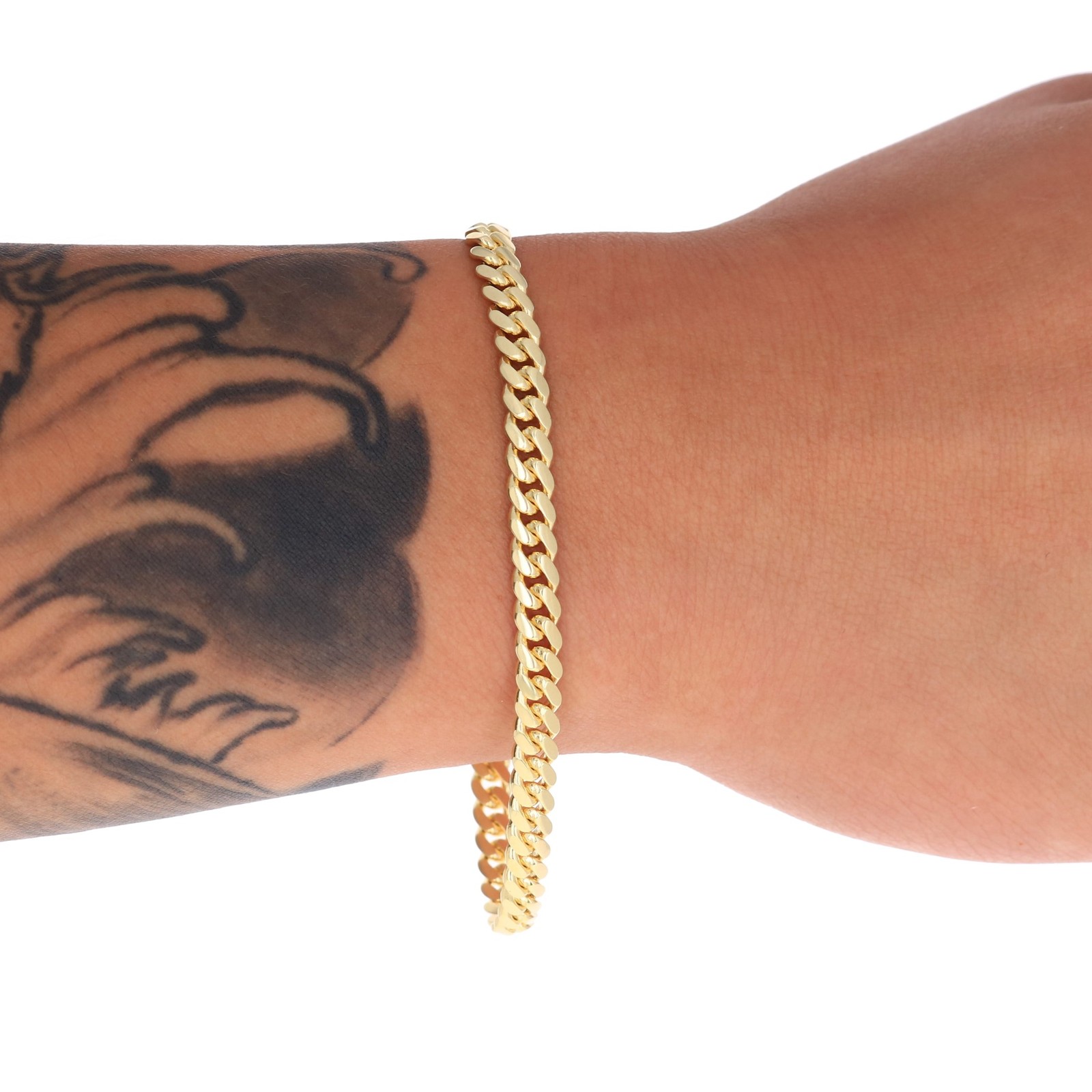 14K Yellow Gold Solid 5mm Miami Cuban Link Chain Bracelet Men 7″ 7.5″ 8″ 8.5″ 9″