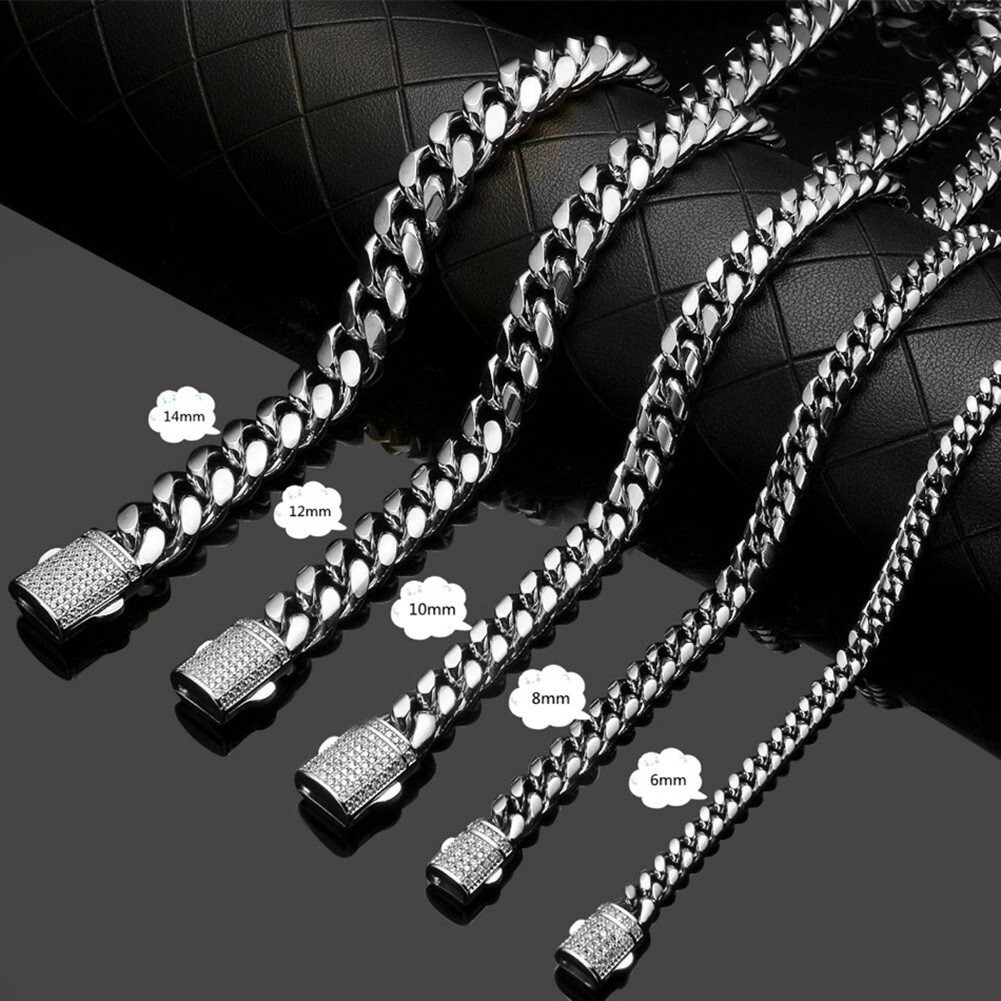 Women Men Silver Tone Stainless Steel Curb Cuban Link Chain Necklace 16-40inch