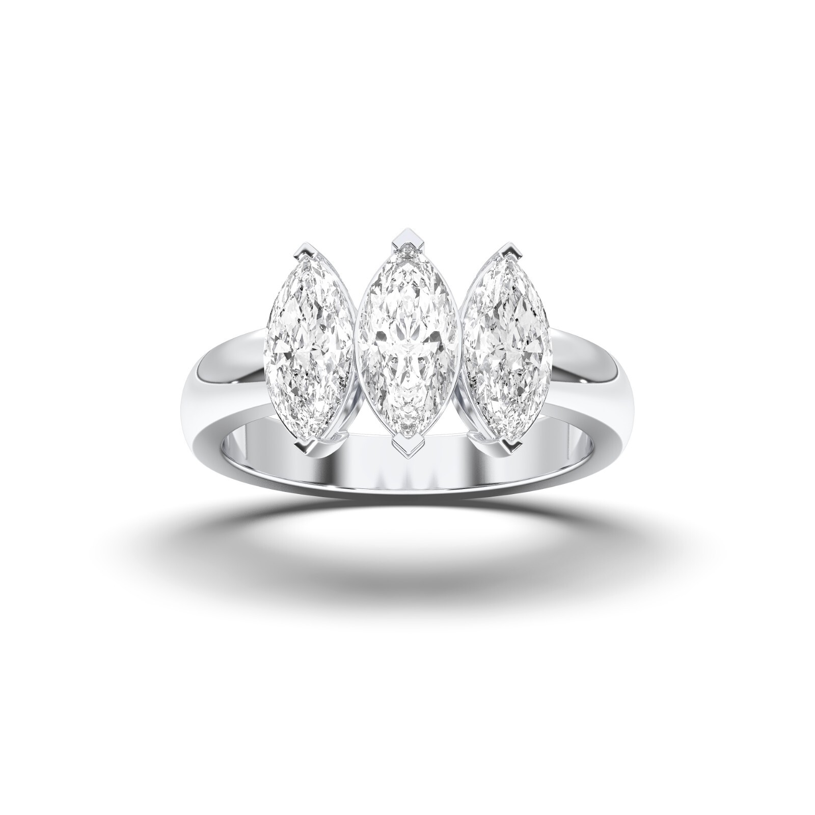 2.25 Ct Marquise Cut Moissanite Stone 3 Stone Engagement Ring in Silver For Her