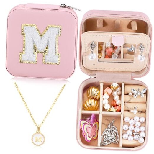 Travel Jewelry Case for Women Girls Daughter Birthday Gift fromom Dad M Pink