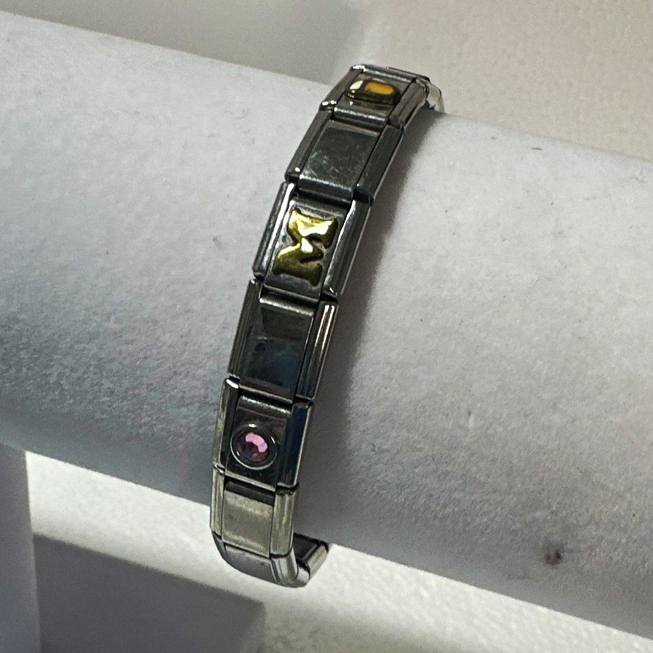 Stainless Steel Italian Modular Charm Link Bracelet Enamel Flags Fold Over