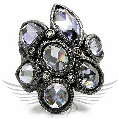 Brilliant Cubic Zircon CZ AAA Ruthenium Cocktail Fashion Ring 5 6 7 9 10 0W120