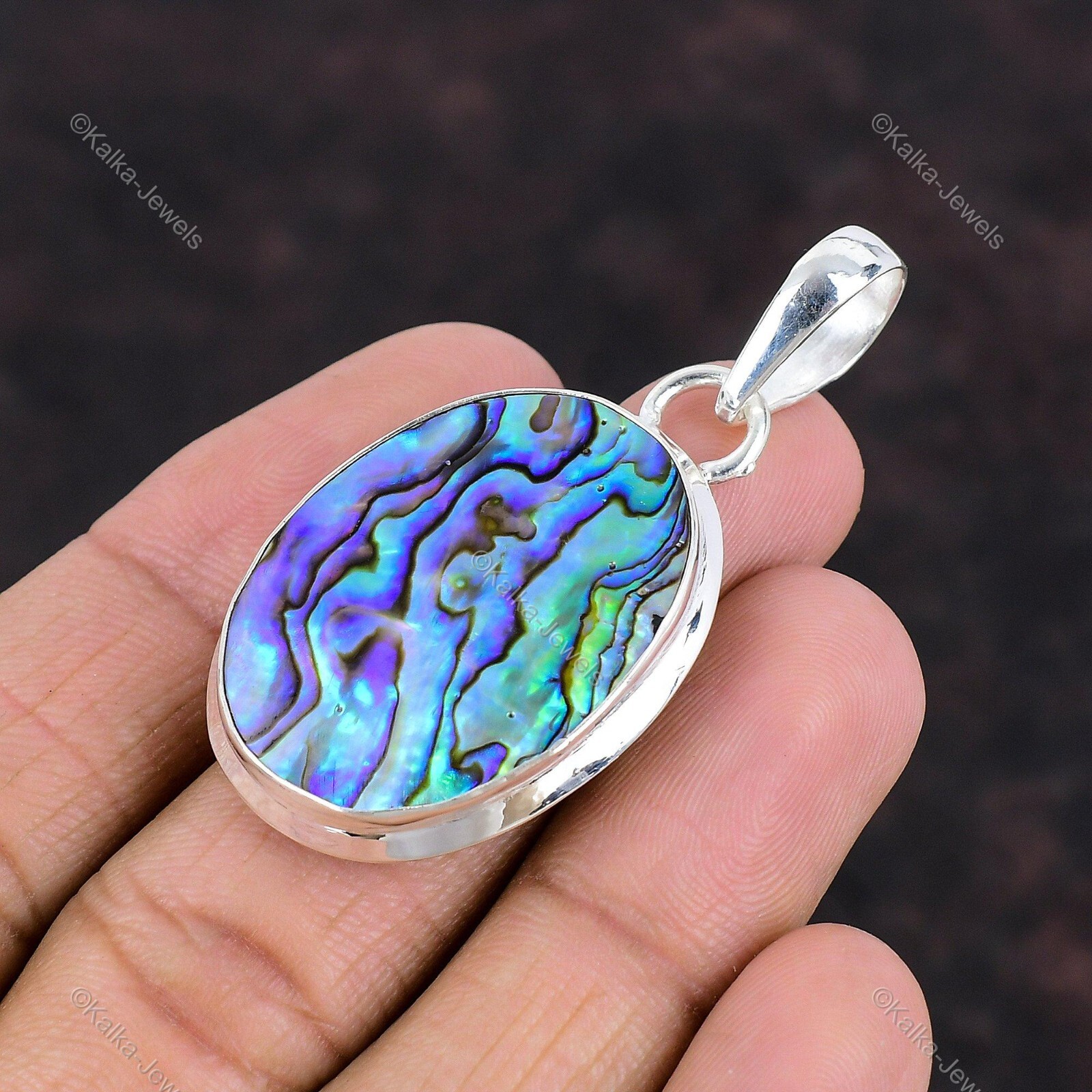 Natural Abalone Shell Gemstone Pendant 925 Sterling Silver Jewelry For Women
