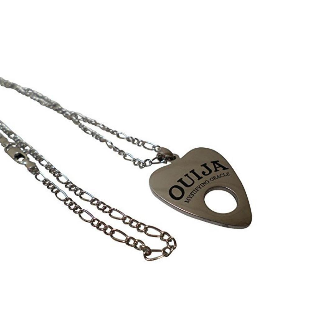 OUIJA BOARD PLANCHETTE NECKLACE Silver Tone Metal Wood Pendant Goth Occult Punk
