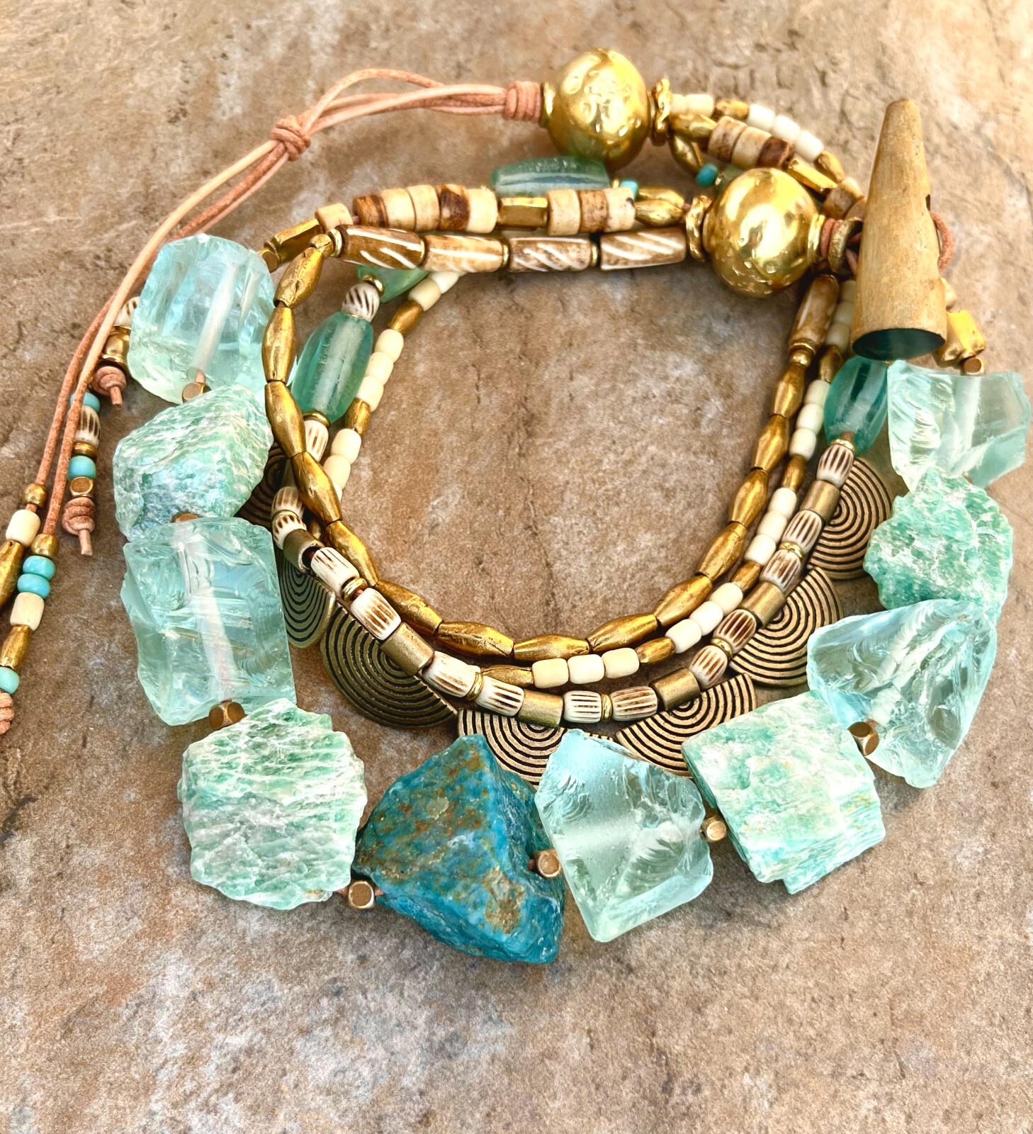 Bohemian Choker Chunky Amazonite, Crystal, Apatite and African Tribal Beads