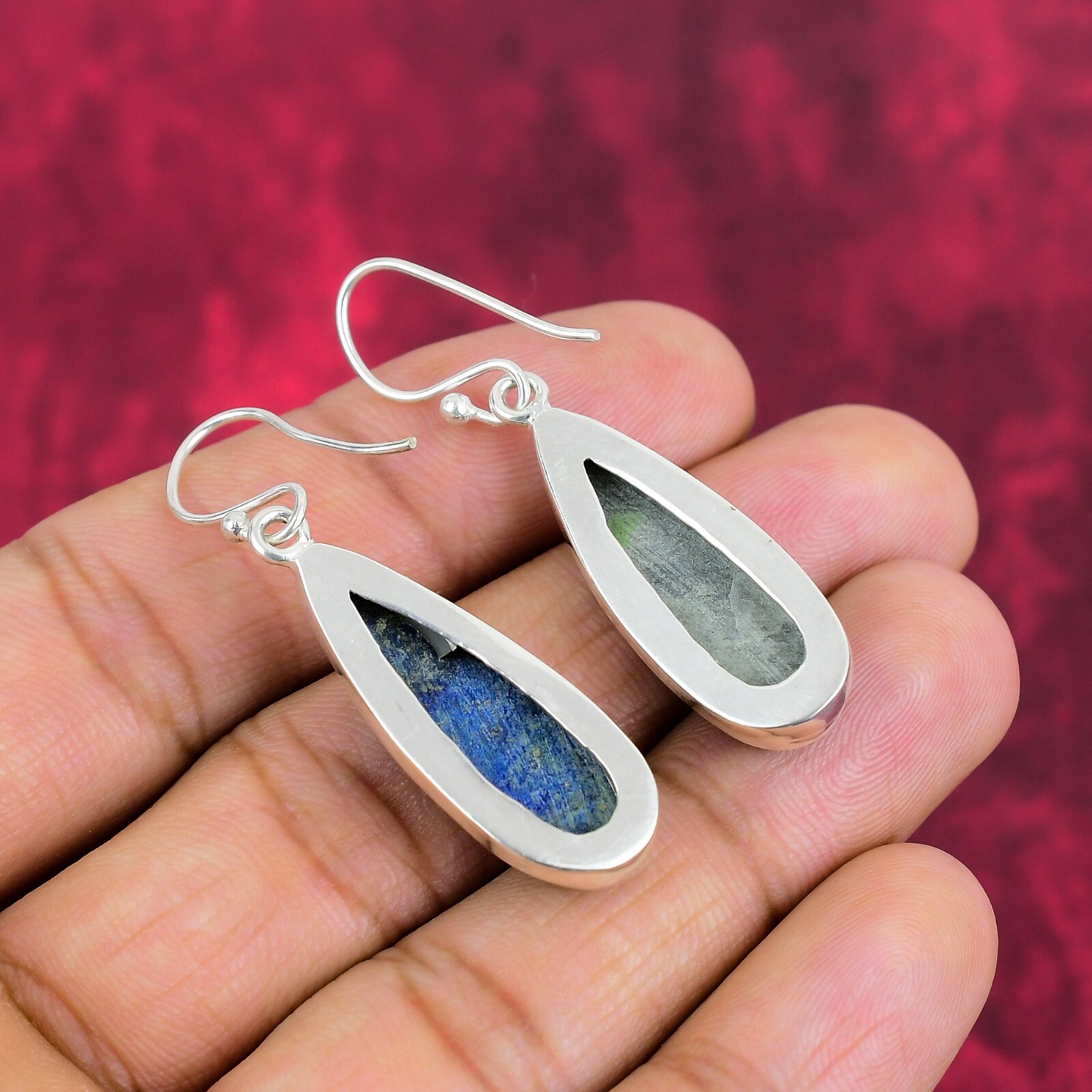 Lapis Lazuli Gemstone Handmade 925 Sterling Silver Earrings Jewelry For Love