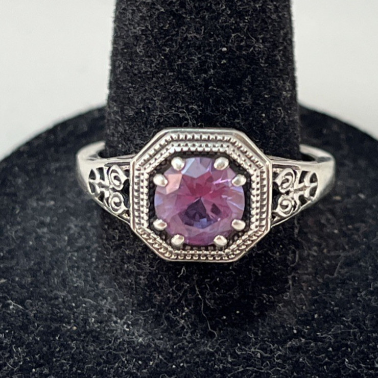 Vintage 925 Sterling Silver Light Purple Ring Size 8 Designer Signed