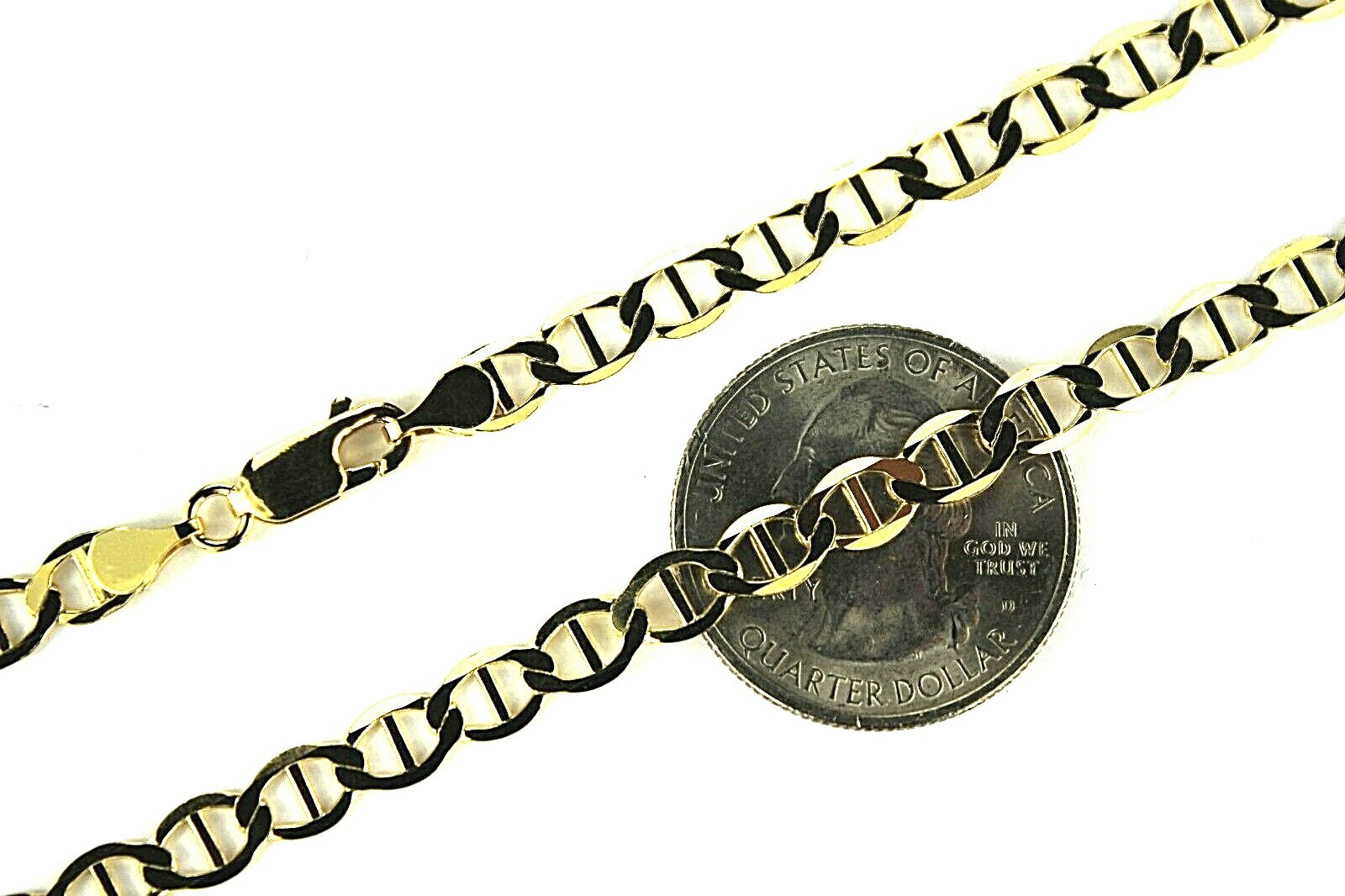 10K Solid Yellow Gold Mariner Link Chain Necklace Men Women 2mm~7.5mm 16″~30″
