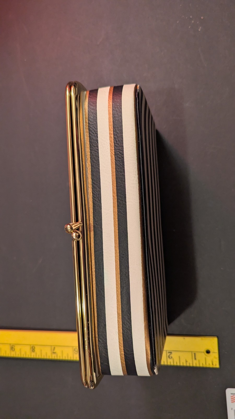 Liz Claiborne Black White Striped w/Gold Accents Hard Travel Jewelry Box 9″L