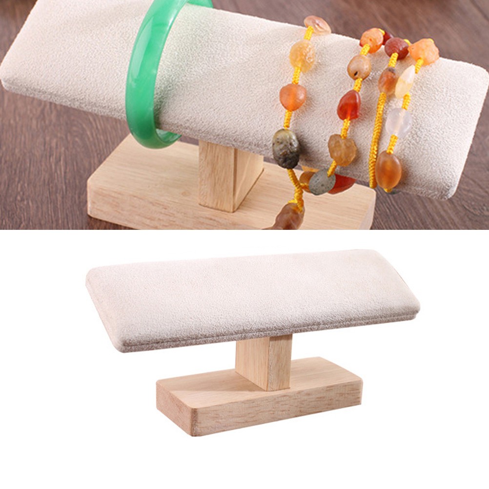 Bamboo T Shaped Jewelry Display Stand Home Use 1Pcs 7.9*2.4*3.3in