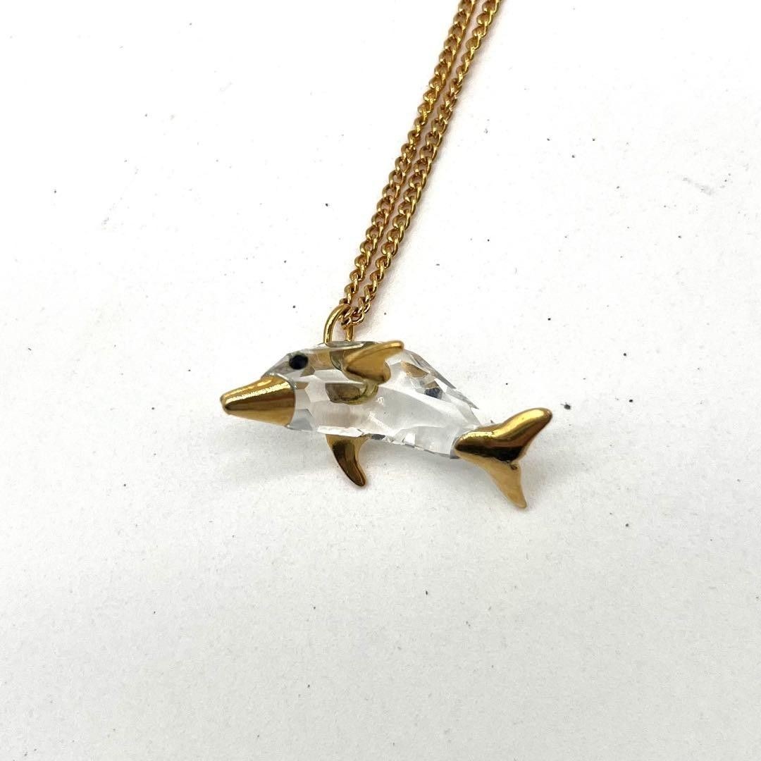 Swarovski Crystal Dolphin Pendant Necklace Gold Tone Animal Theme Chain Jewelry