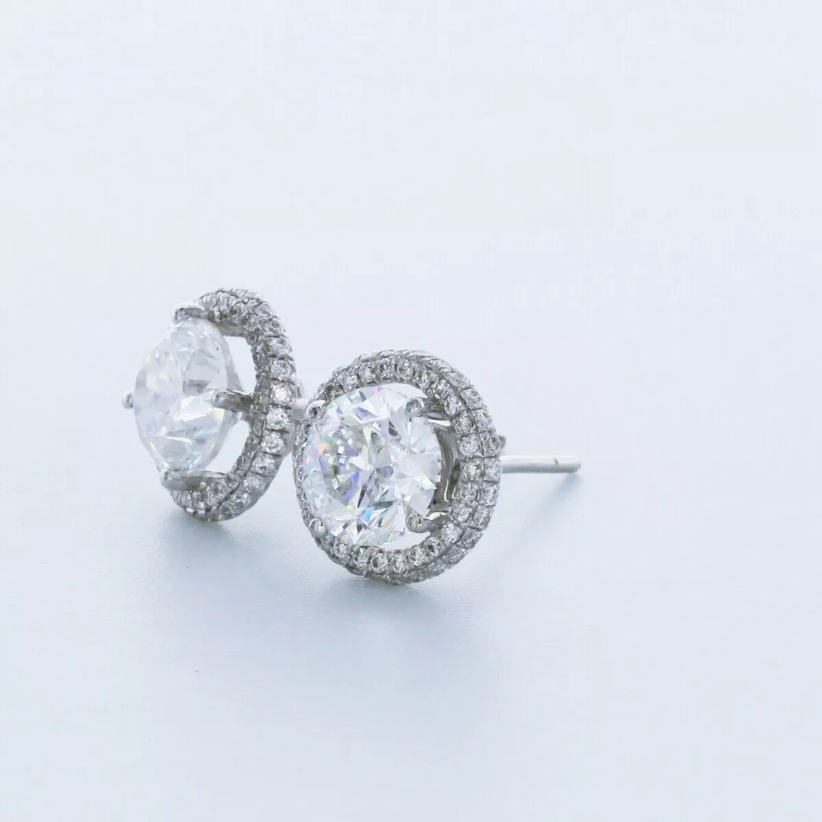 Solid 14K White Gold Stud Earrings Halo 2.52 Carat Round Natural Diamond H SI1