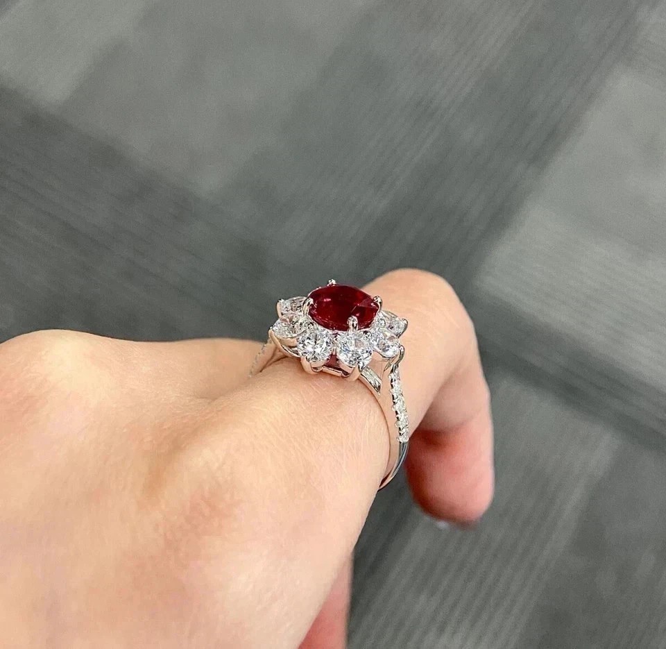 2Ct Round Cut Simulated Ruby Engagement Ring 14K White Gold Plated
