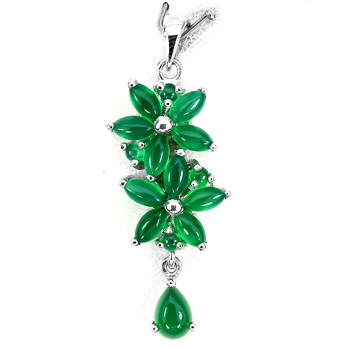 NATURAL TOP RICH GREEN AVENTURINE STERLING 925 SILVER FLOWERS PENDANT Chain Free