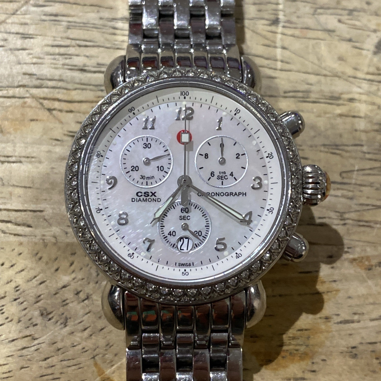 MICHELE CSX Diamond Chronograph MOP Dial Stainless Steel Watch 71-3600