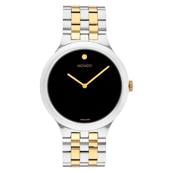 MOVADO 0607733 BLACK DIAL TWO TONE STAINLESS STEEL BRACELET 40MM MENS WATCH