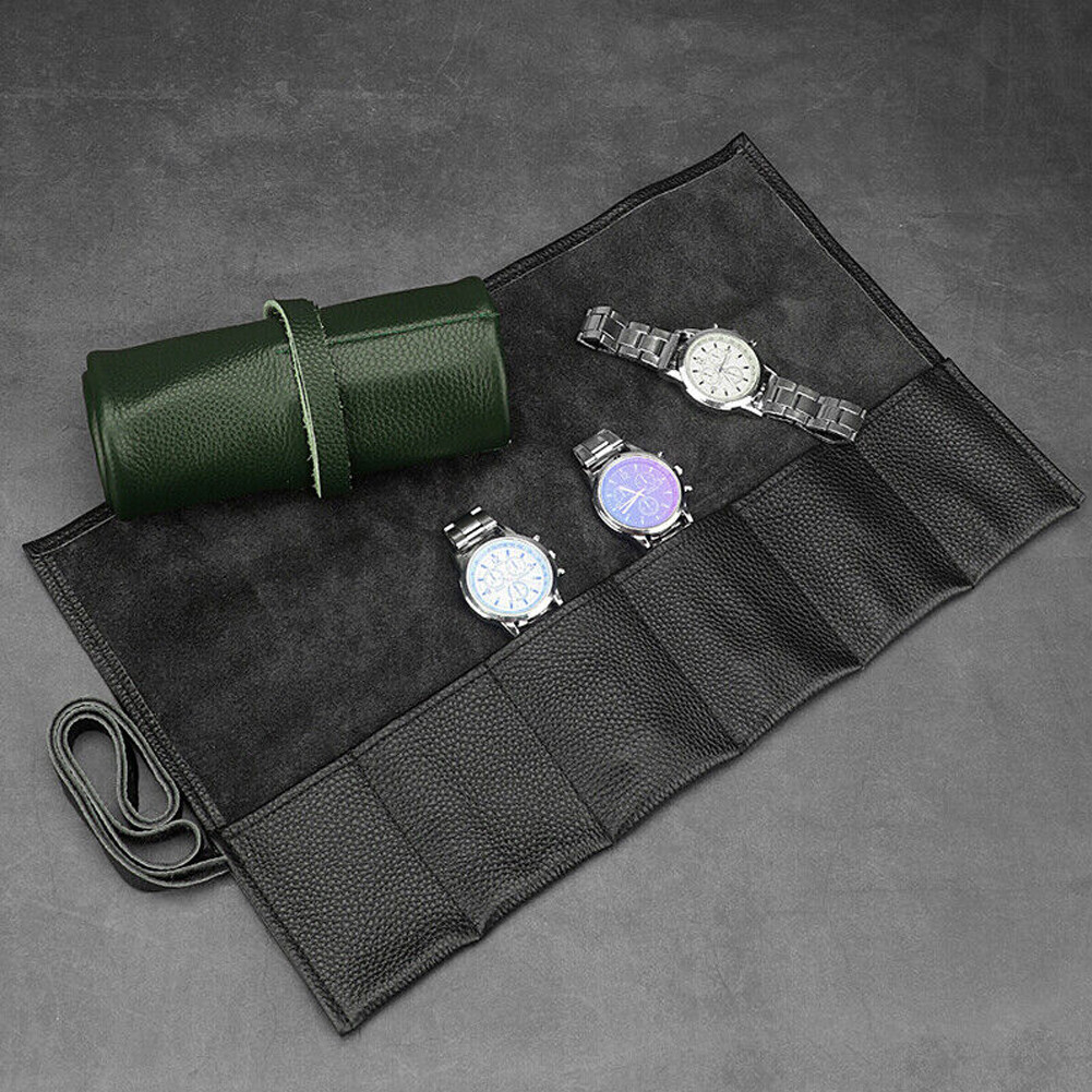 6 Slots Watch Roll Travel Case Genuine Leather Watches Jewelry storage Pouch Bag