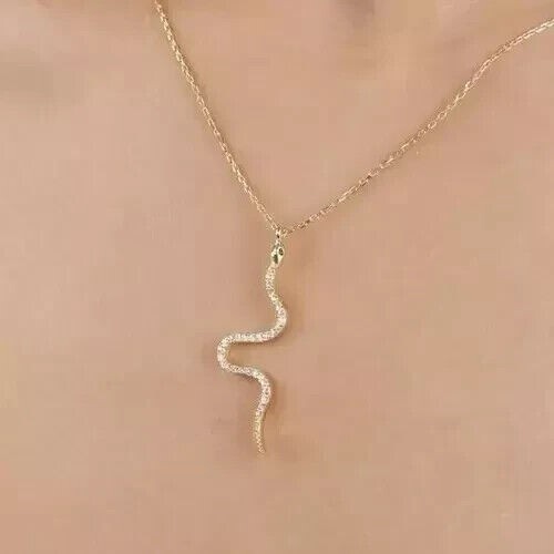 Round Cut Simulated Diamond Stunning Snake Fancy Pendant 14k Yellow Gold Plated