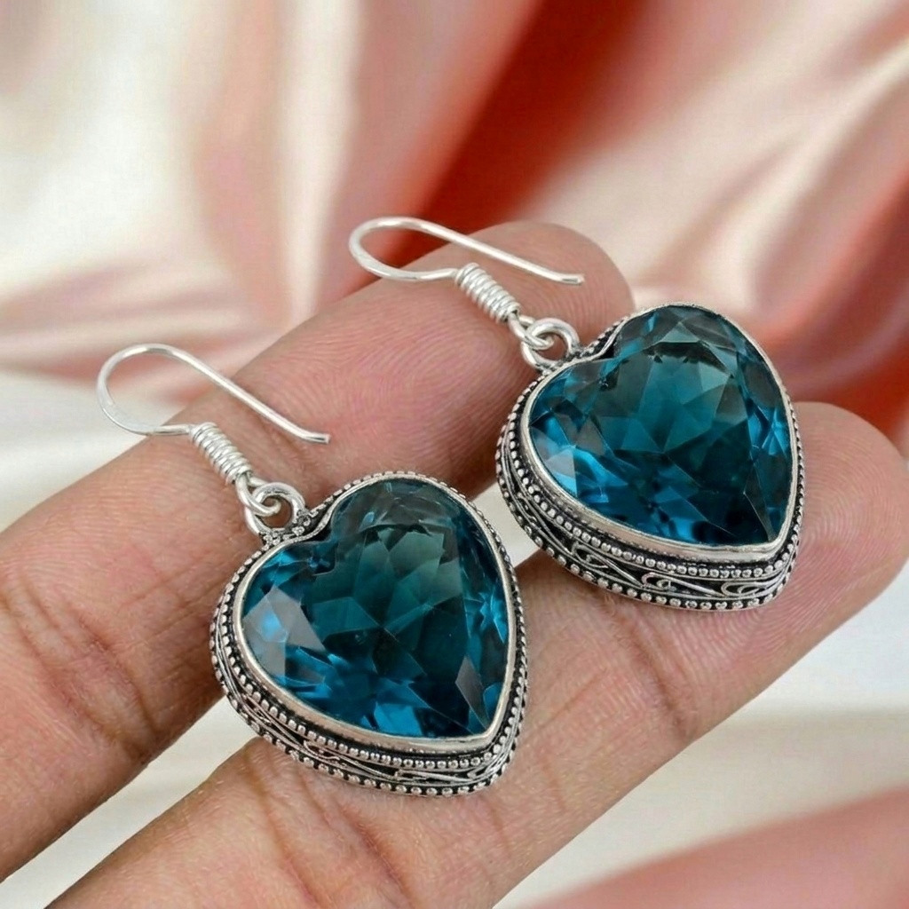 London Blue Topaz Earring 925 Sterling Silver Handmade Earring Silver Earring