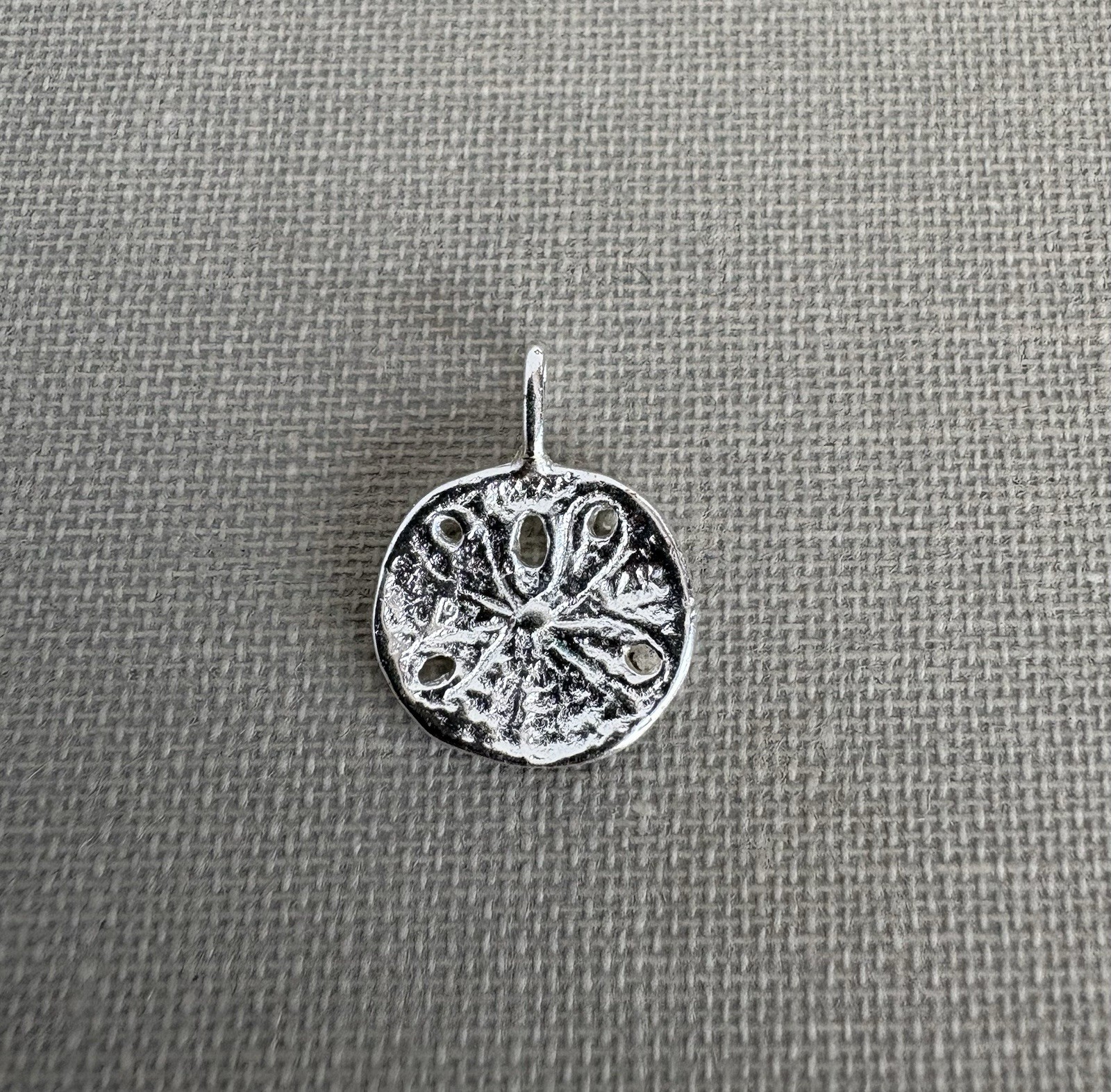 Vintage 14K White Gold Sand Dollar Charm Textured Ocean Beach Pendant