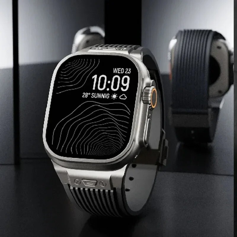Rubber Men Sport Strap for Apple Watch Ultra 2 Band for iWatch Series 9 8 7 se 6