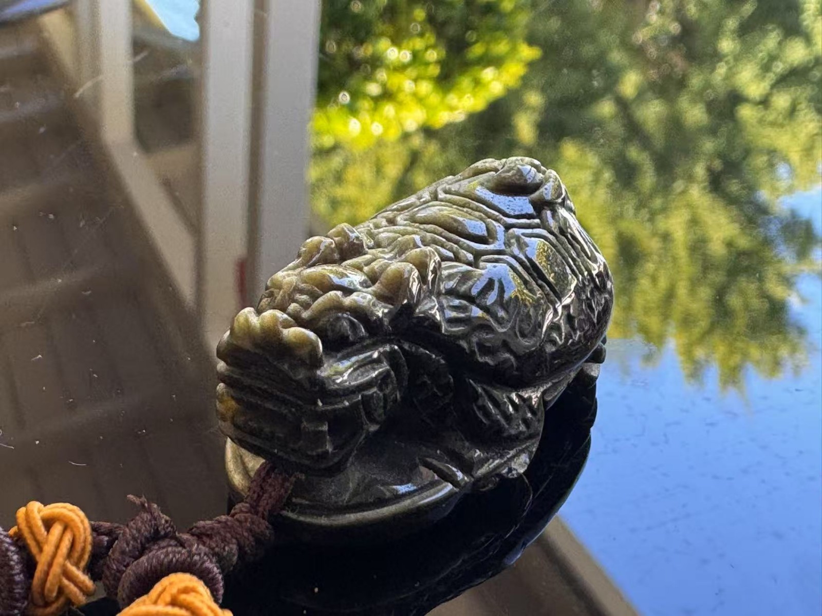Hand-Carved Gold Sheen Obsidian Dragon Turtle Pendant –One of a Kind Protection