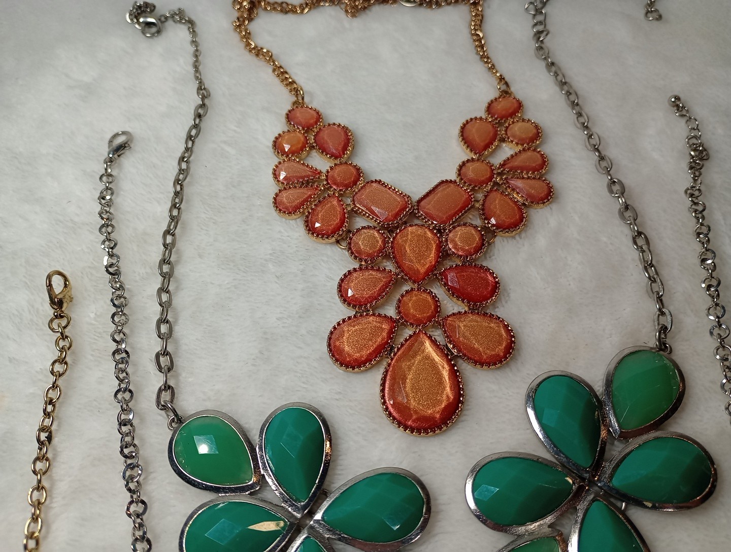 4 Statement bib Necklaces Lot Pink Green Orange Yellow Chunky Fashion Jewelry