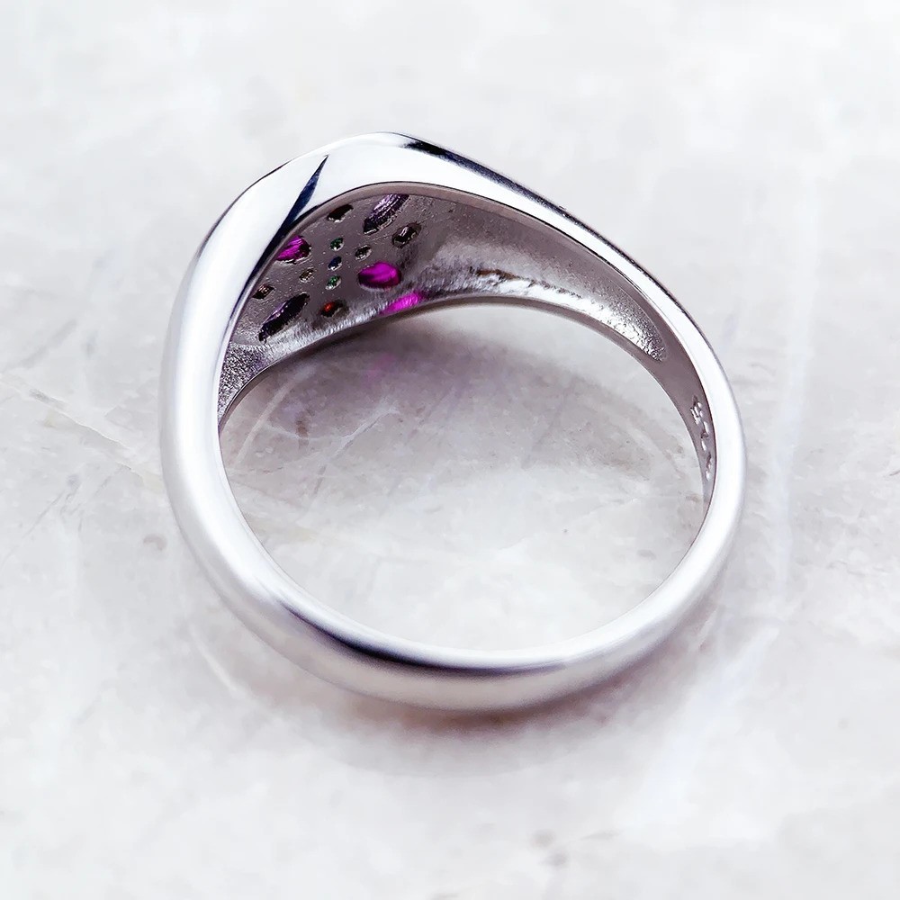 Signet Multicolor Gemstone Floral Blossom Ring size 7 or 8 or 9