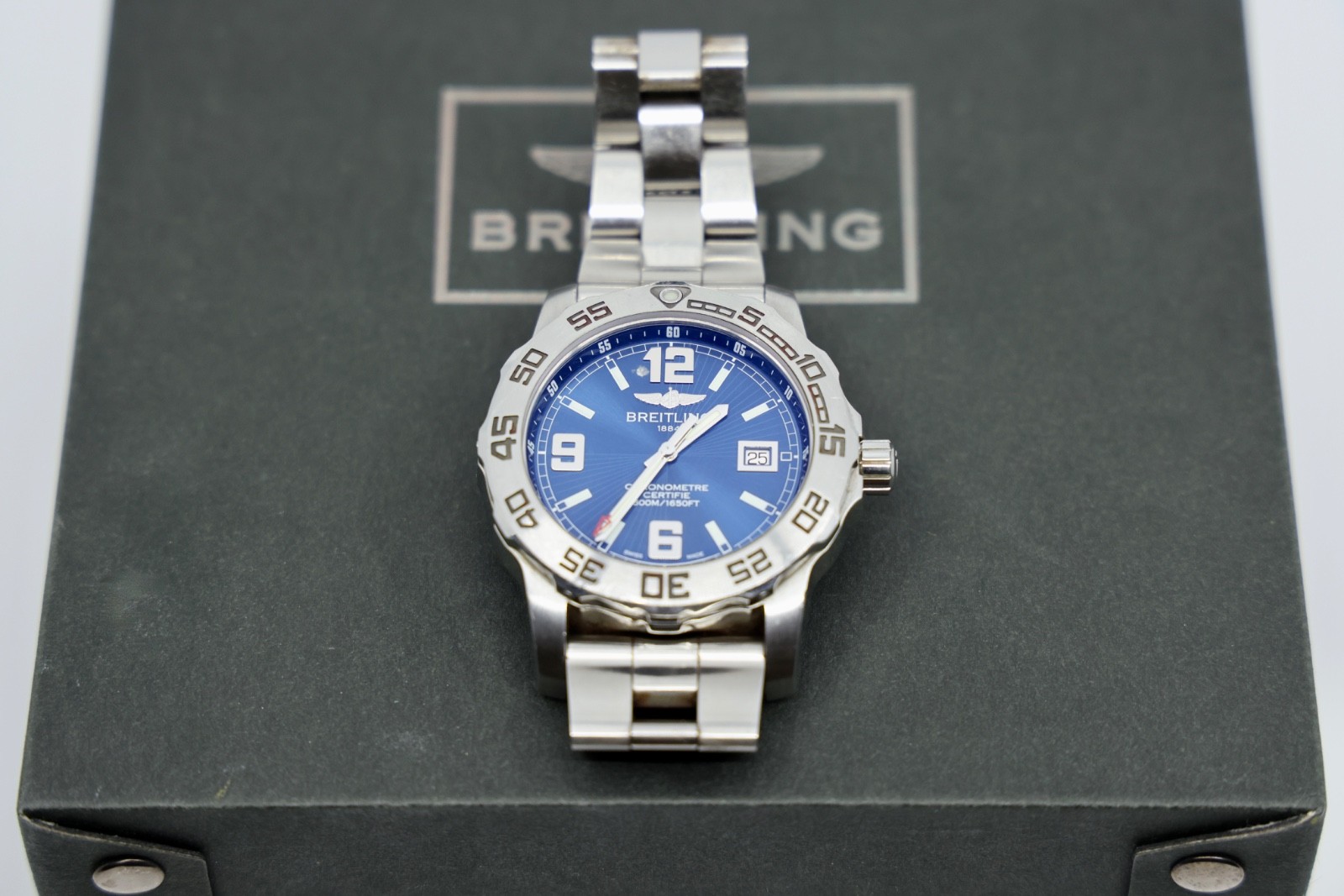 Breitling Colt 44 mm Blue Quartz Men’s Watch A74387 Stainless Band