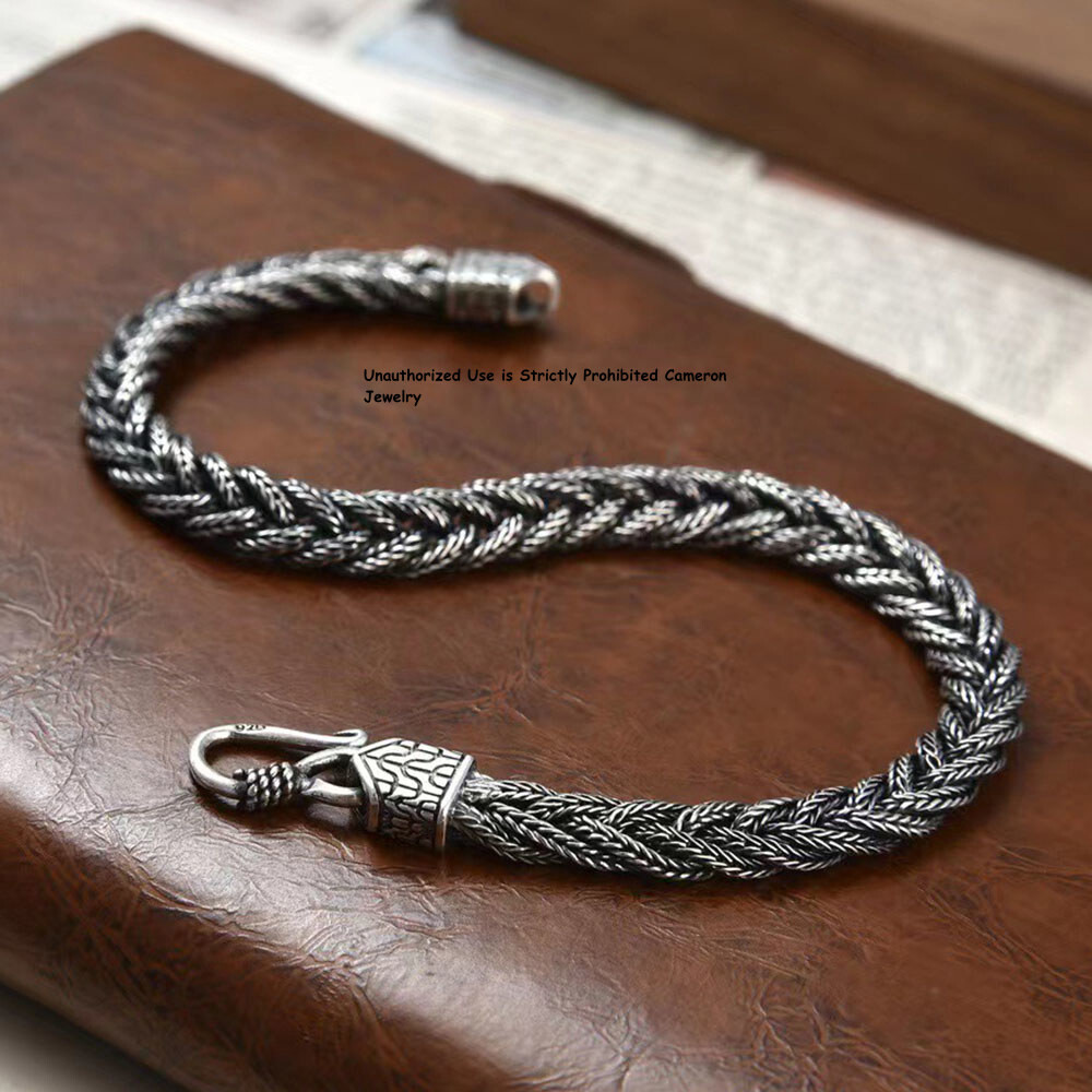 Pure S925 Sterling Silver Chain 5mm Braided Wheat Link Bracelet 7.1-9.5inch L