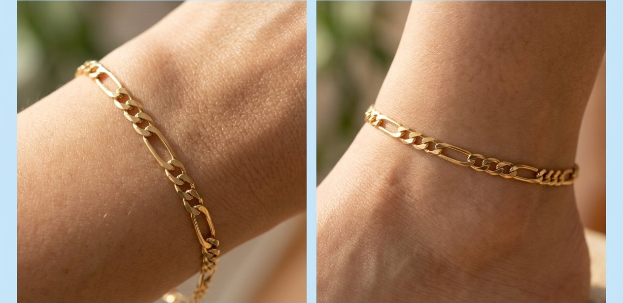 Elegant Figaro Chain Anklet | Minimalist Gold Plated Brass Anklet for Women