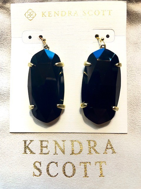 NEW Never Worn, Kendra Scott Esme Black Gold Tone Earrings with Dustbag