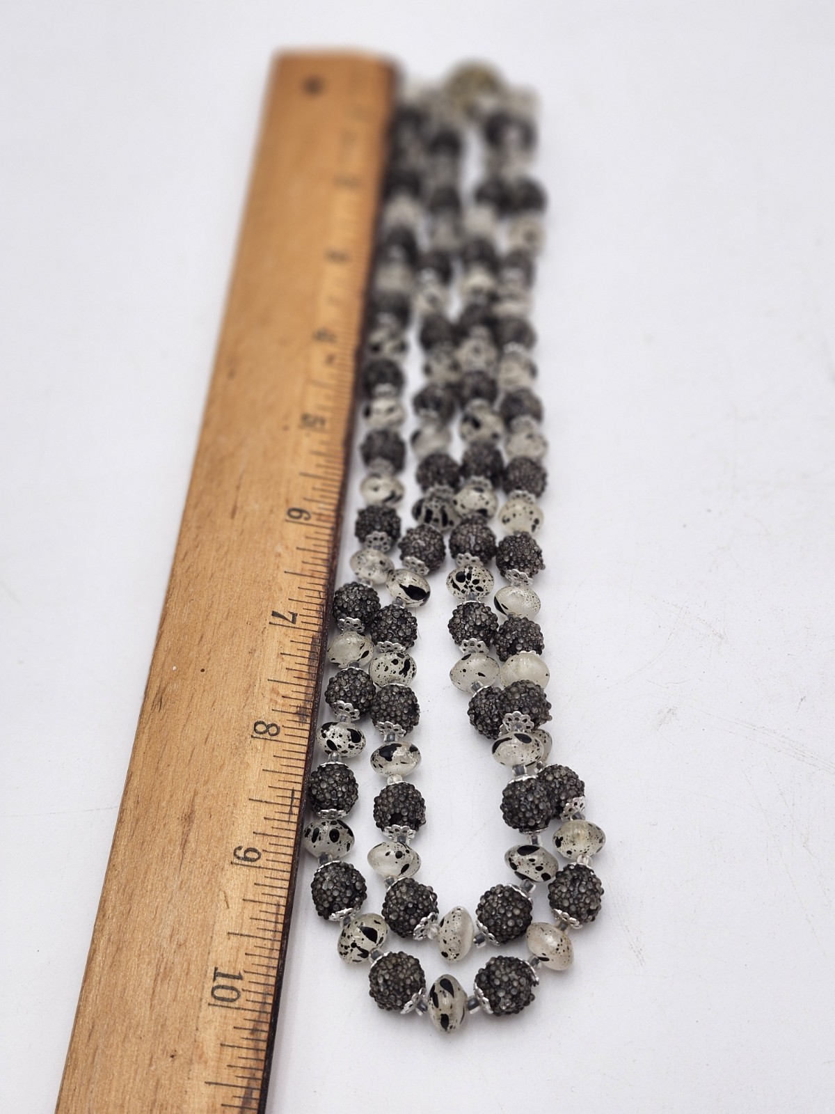 Vintage Black & Clear Bead Multi Strand Necklace Elegant