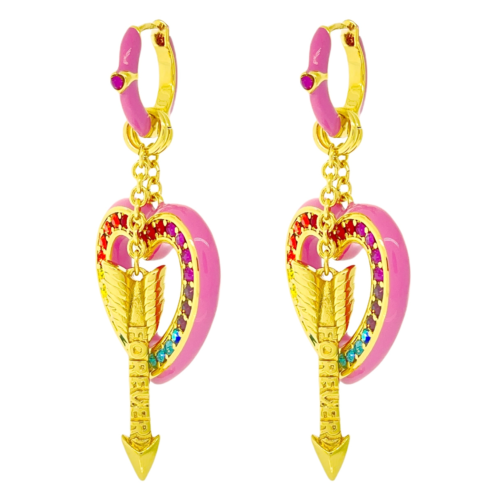 Hearts and Arrows Love Rainbow Earrings by Ritzy Couture DeLuxe 18k Gold Plating