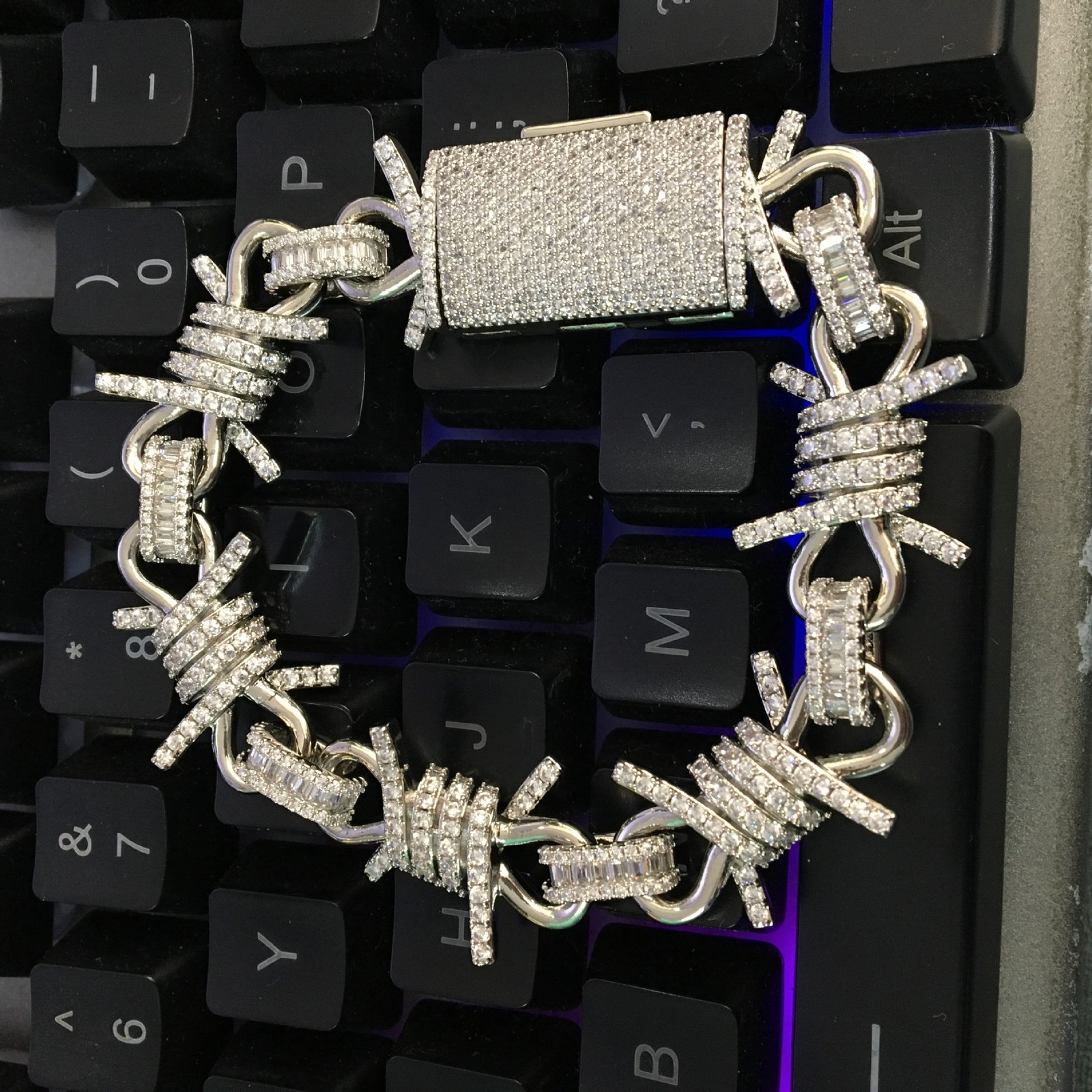 Sparkling Barbed Wire Chain Silver Gold Hip Hop CZ Bling Barbwire Necklace