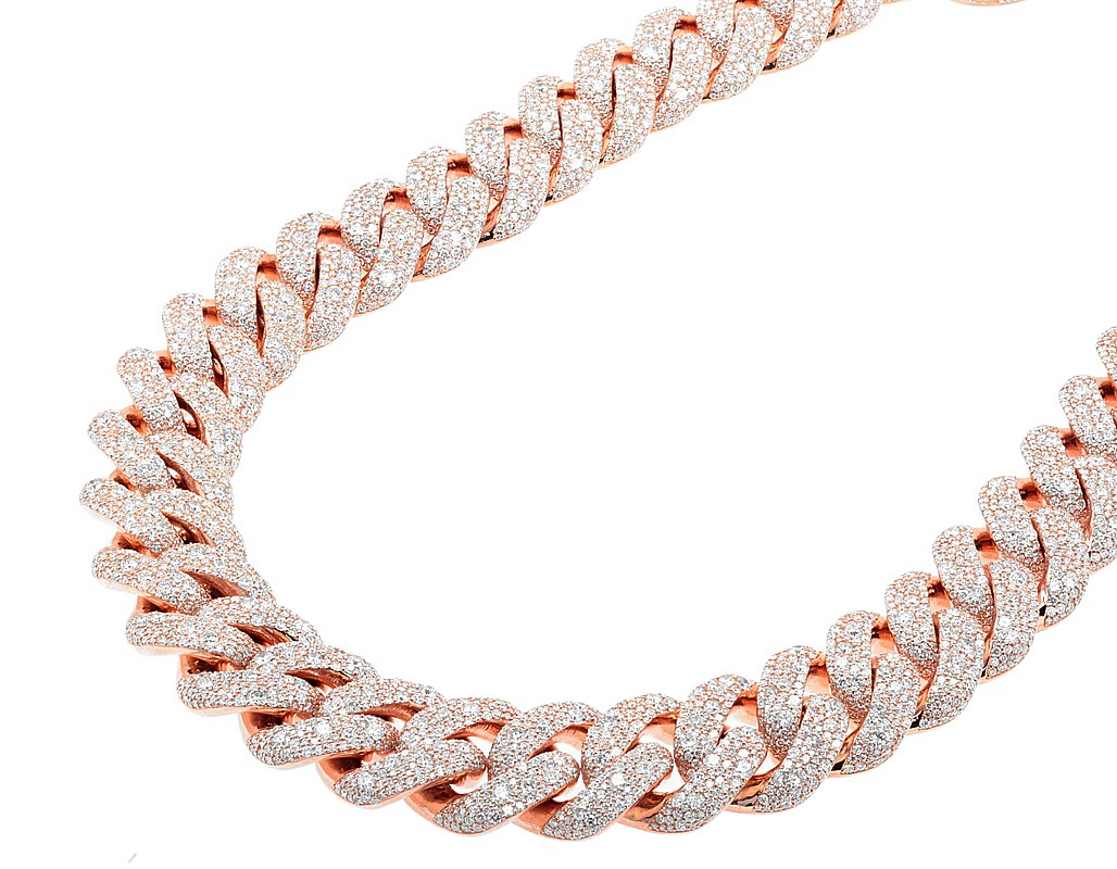 4 Row 79 4/5 CT Real Diamond Miami Cuban Link Necklace 21.5mm 22″ 10K Rose Gold