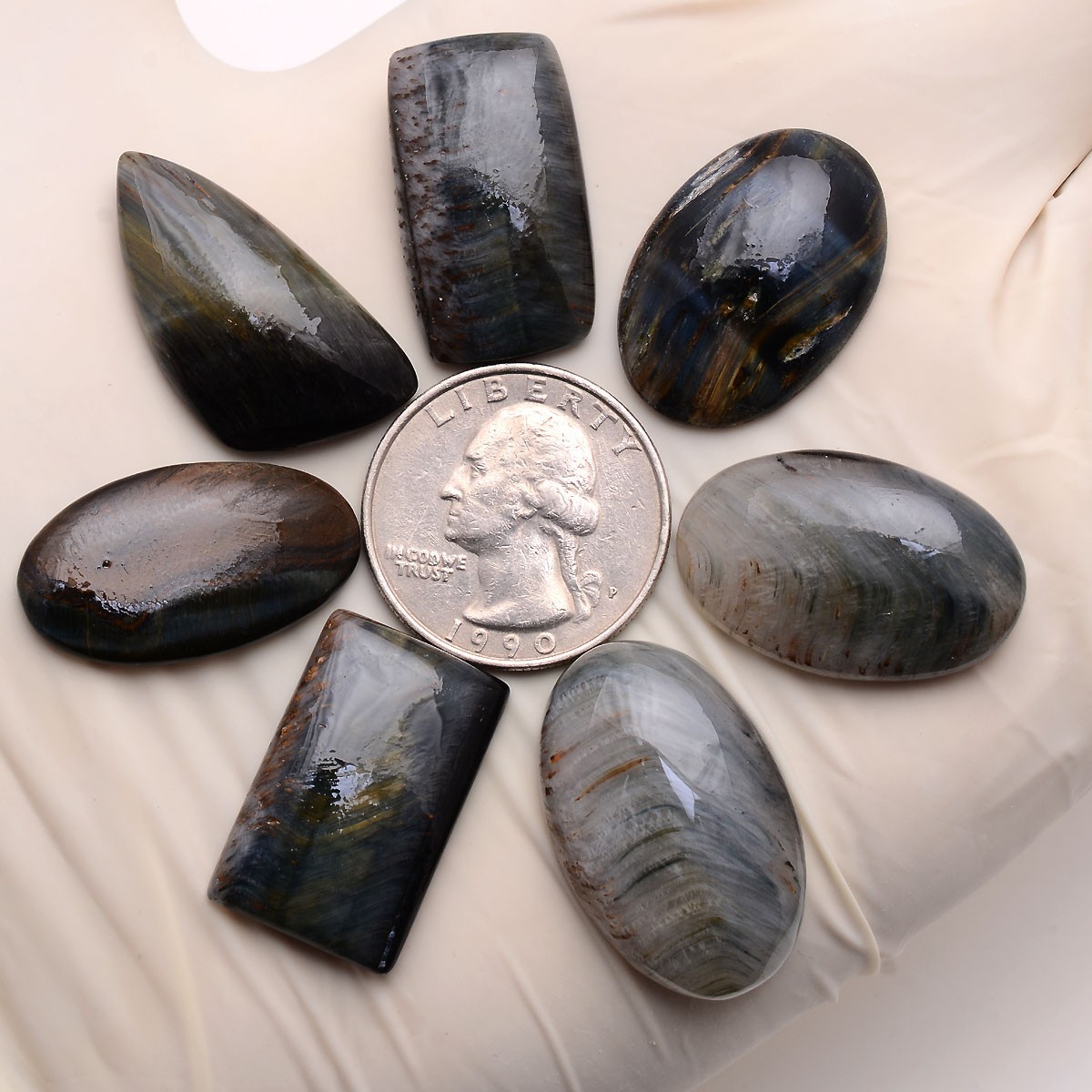 7 Pcs Natural Tiger Eye Untreated 25mm-29mm Cabochon Huge Loose Gemstones Lot