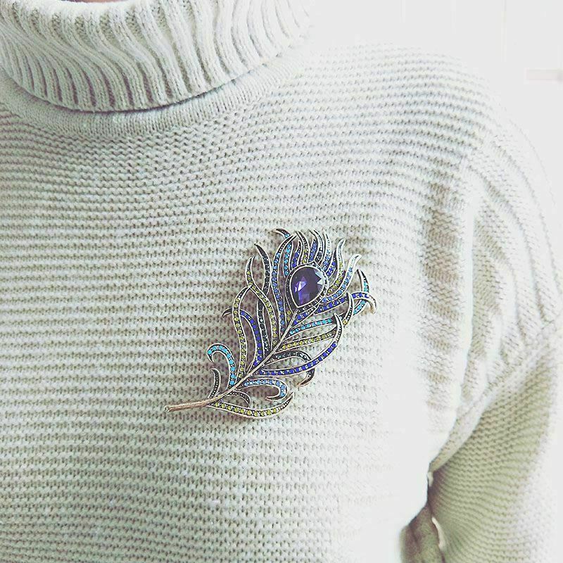 Brooch Women Antique Vintage Crystal Pin Jewelry Accesso Feather Rhinestone