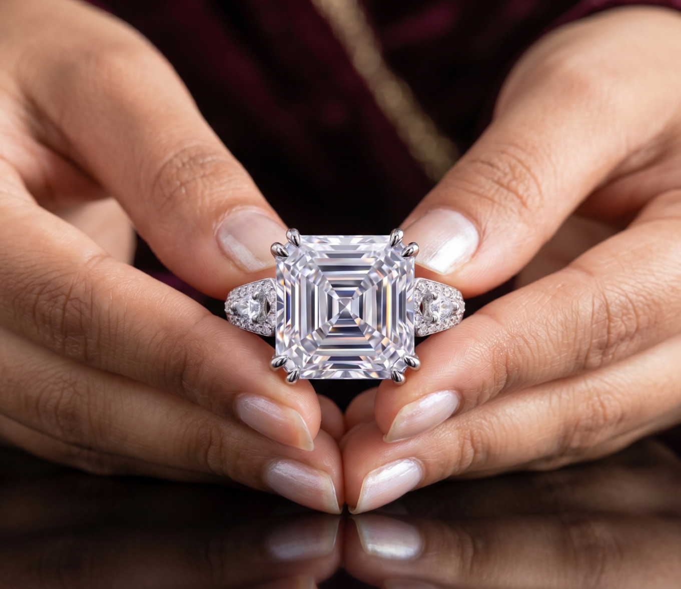 RARE 8.60 Ct Certified Asscher Cut White Natural Diamond Ring White Gold Finish