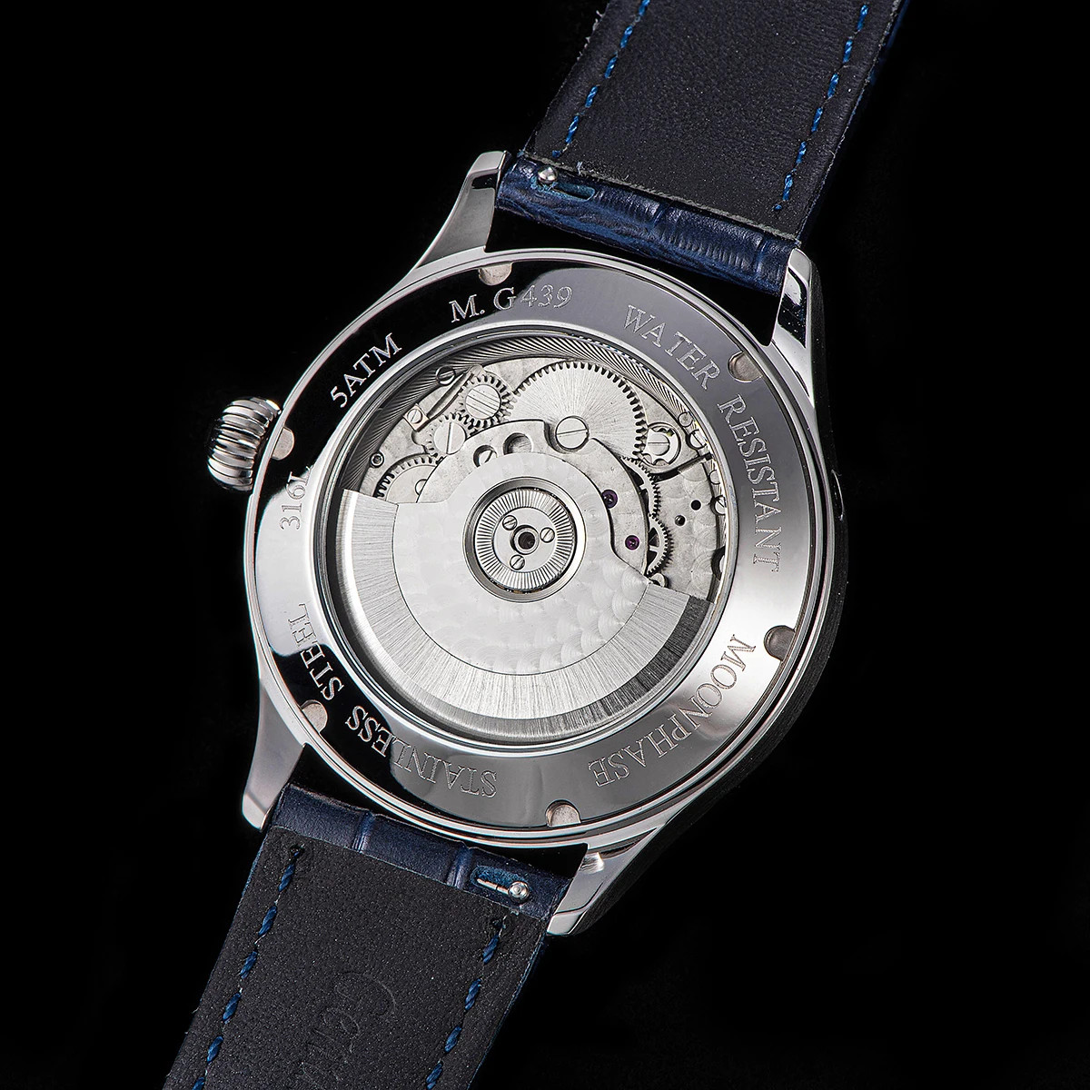 Sugess Moonphase 40MM Automatic Mechanical ST2528 Movement Blue Sandstone Dial