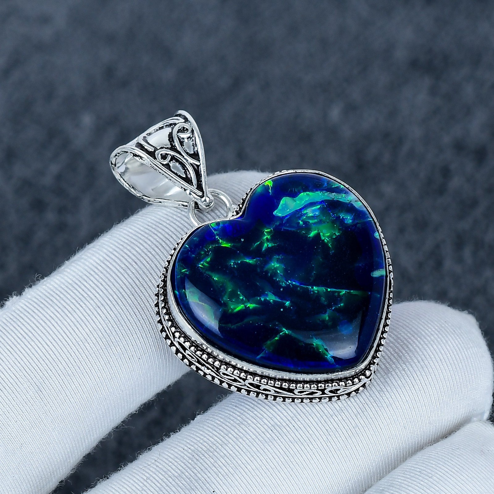 Blue Triplet Fire Opal Gemstone Handmade 925 Sterling Silver Pendant Gift